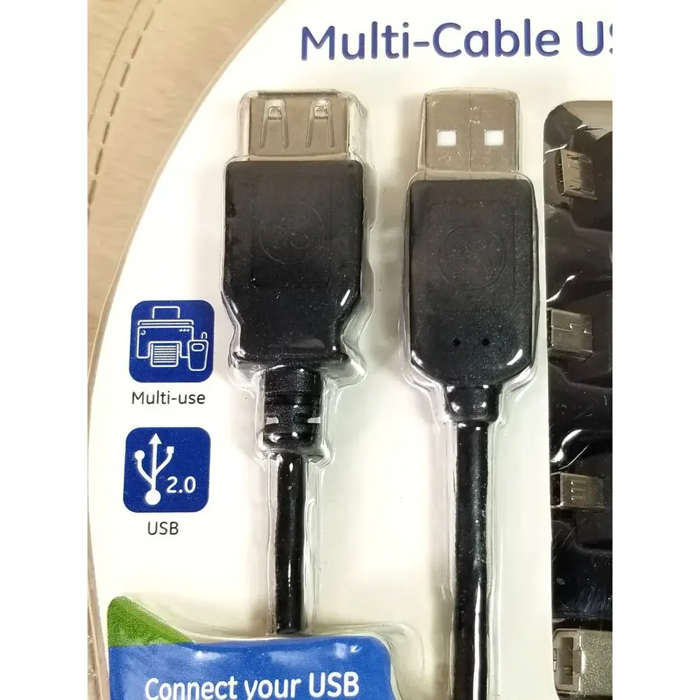 GE Multi Cable USB 2.0 Kit 4 USB Adapters 6 ft NEW Sealed Travel Bag Included